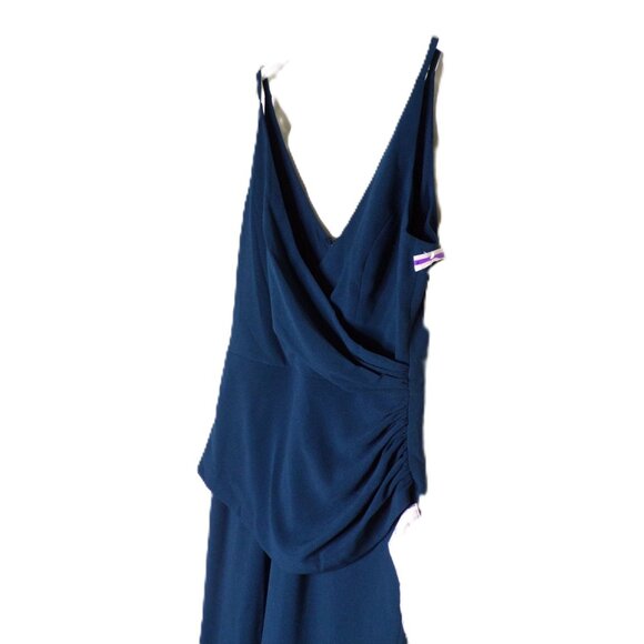 🆕 DRESS THE POPULATION Sam Ruched Jumpsuit Peacock Blue Large 10-12 - Picture 12 of 12